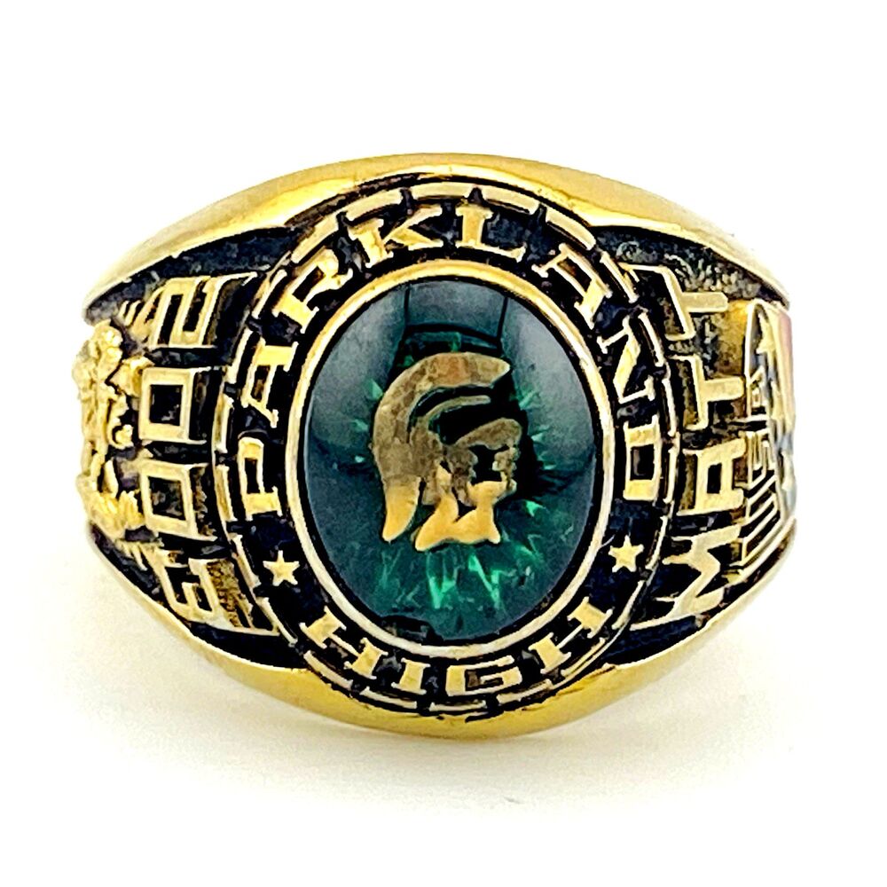 ArtCarved  2003 Men's Parkland High School Ring Green Stone Martial Arts US Flag